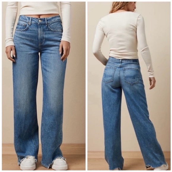 American Eagle Dreamy Drape Super High Waisted Baggy Wide Leg Jeans - Picture 1 of 13